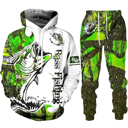 keepmore 3D Walleye Fischen Gedruckt Männer Frauen Hoodie + Hose Anzug Harajuku Camo Fischen Jagen Camping Mode Outdoor Sportbekleidung Trainingsanzug Set von keepmore