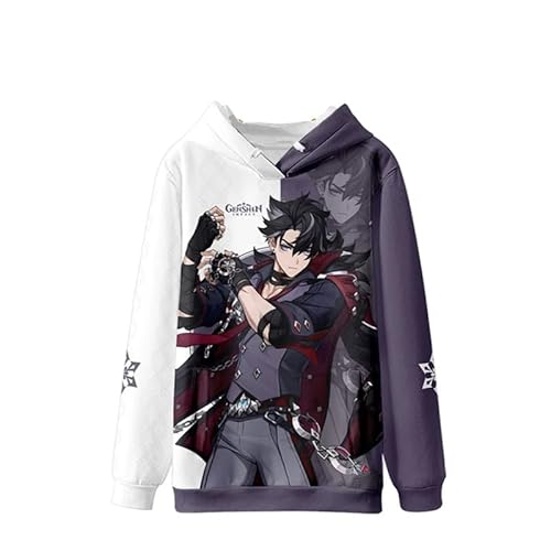 keepmore Anime Genshin Impact Lyney Einschlag Unisex Kapuzenjacke Herren Damen Wriothesley Mode Kapuzen-Sweatshirt Outwear Jacke mit Tasche von keepmore