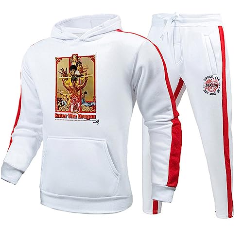 keepmore Bruce Lee Kapuzenpullover + Jogginghose Set Kung Fu Kampfkunst Bruce Lee Kostüm 3D-gedruckter Trainingsanzug Zweiteiliges Set für Männer Frauen von keepmore