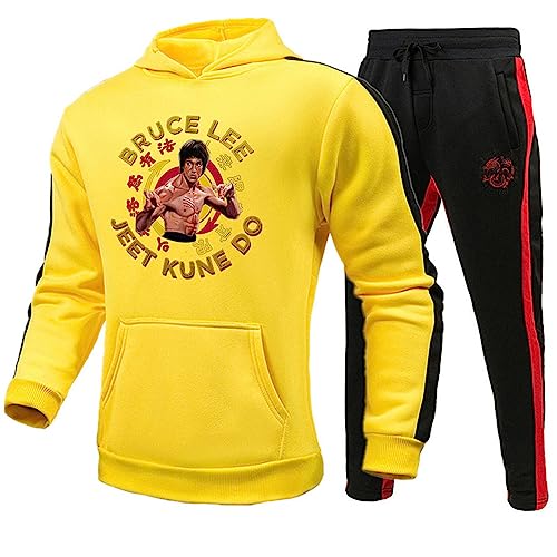 keepmore Bruce Lee Kapuzenpullover und Jogginghose Set Kung Fu Martial Art Bruce Lee 3D-gedrucktes Trainingsanzug-Set für Männer Frauen von keepmore