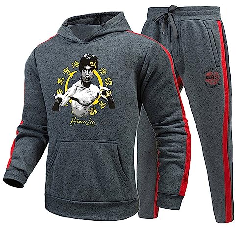 keepmore Bruce Lee Trainingsanzug Zweiteiliges Set Kung Fu Kampfkunst Bruce Lee Kostüm 3D-gedruckter Kapuzenpullover und Jogginghose Set für Männer Frauen von keepmore