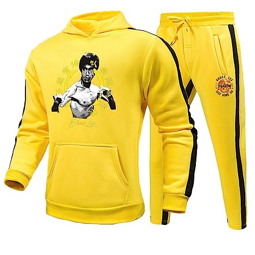 keepmore Bruce Lee Trainingsanzug Zweiteiliges Set Kung Fu Kampfkunst Bruce Lee Kostüm 3D-gedruckter Kapuzenpullover und Jogginghose Set für Männer Frauen von keepmore