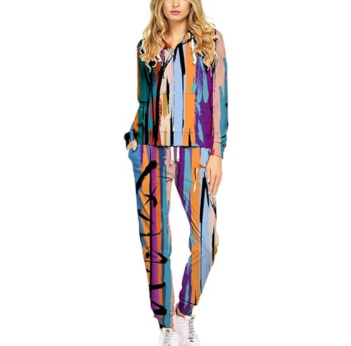 keepmore Damen Trainingsanzug 2-teiliges Set Karierte 3D-gedruckte Jacke mit durchgehendem Reißverschluss und Jogginghose Lässiger Sweat-Sportanzug von keepmore