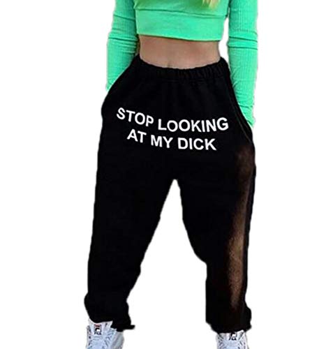 keepmore Damen elastische Taille Jogginghose Sport Lustiger Brief Stop Looking at My DICK von keepmore