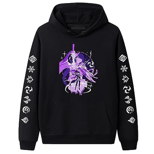 keepmore Genshin Impact Hoodie Anime Raiden Shogun Cosplay Kostüm Pullover Lässiger Grafikdruck Langarm Pullover Sweatshirt für Damen Herren von keepmore