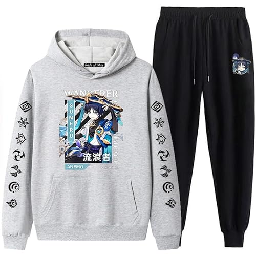 keepmore Genshin Impact Trainingsanzug, zweiteiliges Set, Spiel Wanderer, bedruckter Hoodie und Joggerhose, Set für Männer und Frauen von keepmore