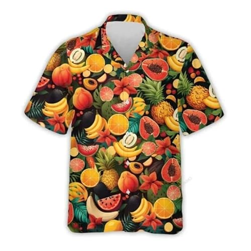 keepmore Hawaii-Strand-Hemd Männer Tropische Früchte Muster Druck Kurzarm Button Down Revers Hemden Erdbeere Wassermelone 3D Digitaldruck Schnell trocknende Bluse von keepmore