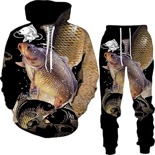 keepmore Herbst Winter Herren Karpfen Fischen 3D gedruckt Hoodie Hose Set Harajuku Trainingsanzug Outdoor Sportbekleidung Unisex Kapuzen Sweatshirt + Sweatpants Anzug von keepmore