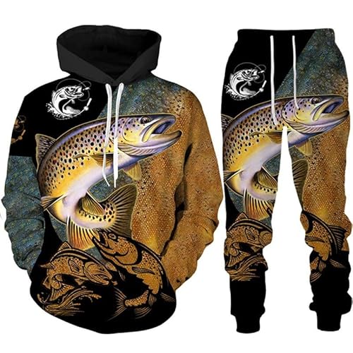 keepmore Herbst Winter Herren Karpfen Fischen 3D gedruckt Hoodie Hose Set Harajuku Trainingsanzug Outdoor Sportbekleidung Unisex Kapuzen Sweatshirt + Sweatpants Anzug von keepmore