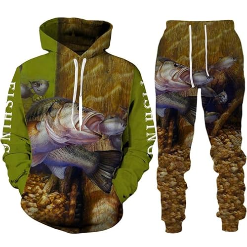 keepmore Herbst Winter Herren Karpfen Fischen 3D gedruckt Hoodie Hose Set Harajuku Trainingsanzug Outdoor Sportbekleidung Unisex Kapuzen Sweatshirt + Sweatpants Anzug von keepmore