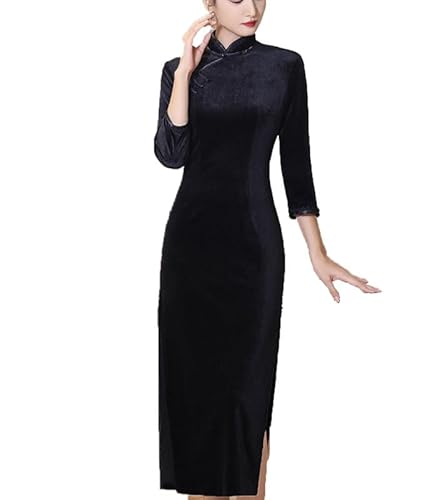 keepmore Herbst Winter Samt Langes Cheongsam Kleid Chinesisch Traditionelle Kleidung für Neujahr Verbesserte Qipao Plus Size Kleid von keepmore