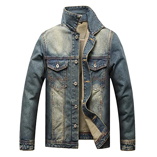 keepmore Herren Baumwoll-Jeansjacke Retro Distressed Wash Slim Stretch-Jeansjacke Outwear mit Tasche von keepmore