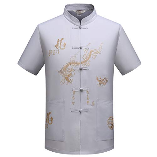 Herren Chinesisch Traditionell Lange Ärmel/Kurzarm Stehkragen Tang Anzug mit Drachen Design Tai Chi Hemd Kung Fu Uniform Ausbildung Kleidung von keepmore