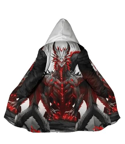 keepmore Herren Feuerdrache Fliegender Drache Muster 3D Digitaldruck Langer Poncho Cape Jacke Mantel von keepmore