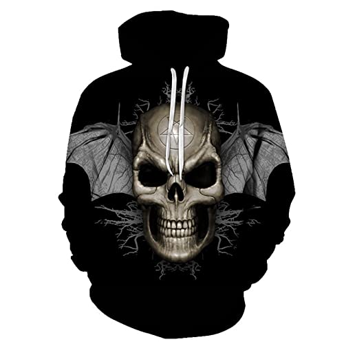 keepmore Herren Gothic Totenkopf Langarm Sweatshirt Death Skull Tattoo Printing Hoodie Casual Pullover mit Tasche von keepmore
