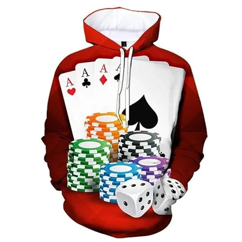 keepmore Herren Hoodies 3D-gedruckt Poker Grafik Casual Langarm Kapuzenpullover Pullover Jacke Sweatwear mit Tasche von keepmore