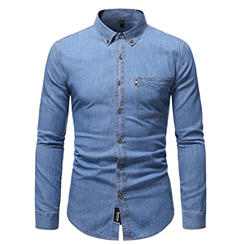 keepmore Herren Jeanshemden Baumwolldenim Dünnes Hemd Regular Stud Button Down Langarm Jeanshemd von keepmore