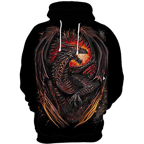 keepmore Herren Kapuzenpullover Schwarzer Drachen Printed Hoodie Unisex Langarm Pullover mit Tasche von keepmore