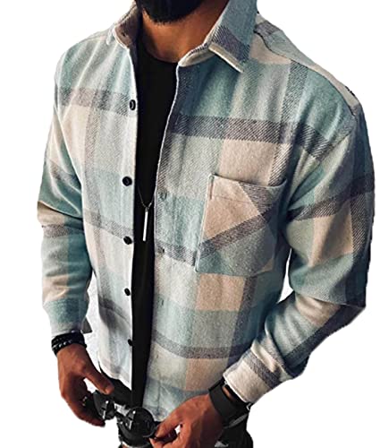 keepmore Herren Kariertes Hemd mit Knöpfen Regular Fit Langarm Flanellhemd Mode Herbst Mantel Tops mit Tasche von keepmore