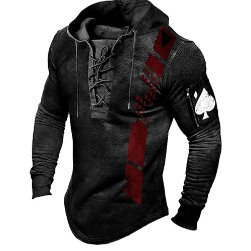 keepmore Herren Langarm Schnürung Hoodie 3D gedruckt Retro Pullover Sweatshirt mit Kapuze und Kordelzug von keepmore