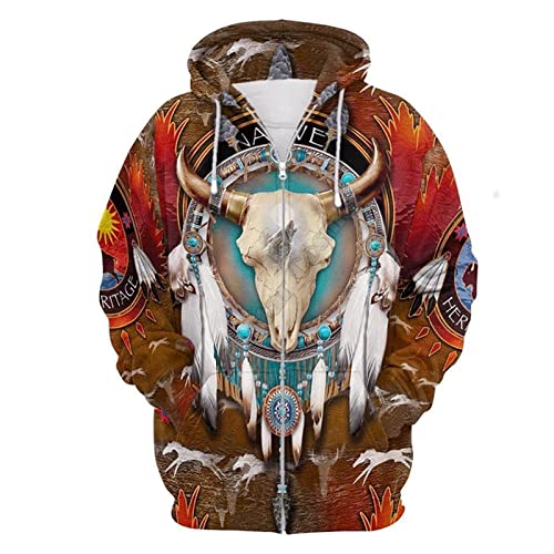 keepmore Herren Native American Indian Tattoo Hoodies Lässige lose 3D-Druck Ethnic Totem Kapuzen-Sweatshirt Pullover Langarm-Jacke von keepmore