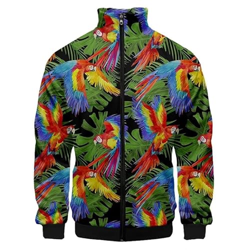 keepmore Herren Papagei 3D gedruckt Jacke Full Zip Bomber Jacke lässig Regular Fit Oberbekleidung Mantel mit Tasche von keepmore