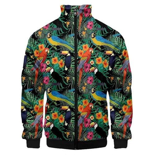 keepmore Herren Papagei 3D gedruckt Jacke Full Zip Bomber Jacke lässig Regular Fit Oberbekleidung Mantel mit Tasche von keepmore