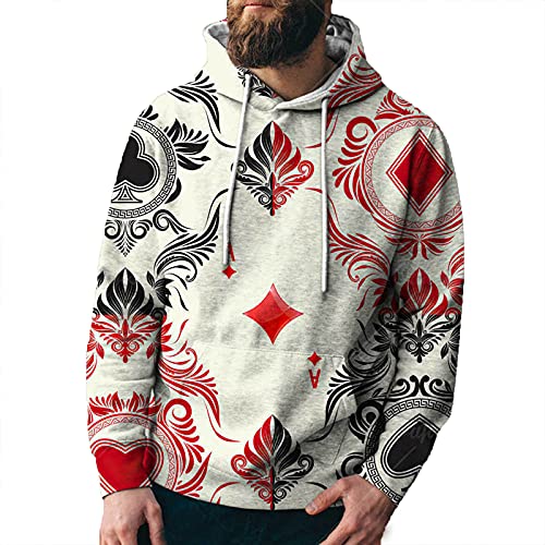 keepmore Herren Pullover Ace of Spades Print Hoodie Vintage Poker Kapuzen-Sweatshirt mit Kanga-Tasche von keepmore