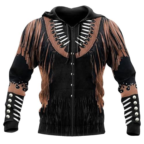 keepmore Herren Pullover mit Reißverschluss Native American Indian 3D Printed Hoodies Lässige Langarm-Strickjacke mit Reißverschluss Sweatshirts mit Taschen von keepmore