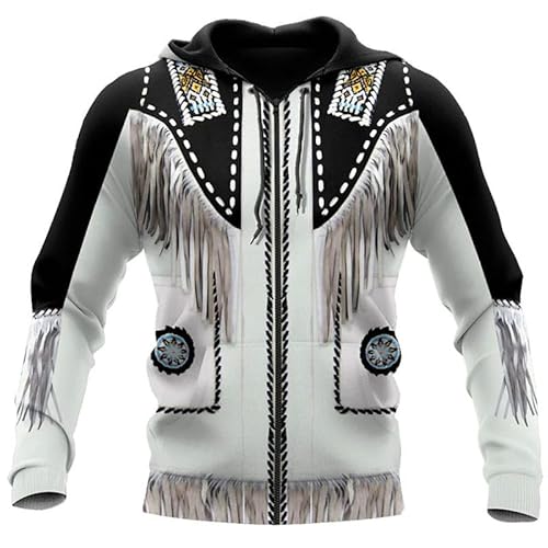 keepmore Herren Pullover mit Reißverschluss Native American Indian 3D Printed Hoodies Lässige Langarm-Strickjacke mit Reißverschluss Sweatshirts mit Taschen von keepmore