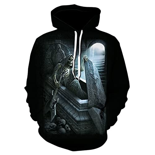 keepmore Herren Retro Totenkopf Hoodie Gothic Totenkopf Grafik Pullover Lässiges Langarm Kapuzen Sweatshirt mit Tasche von keepmore