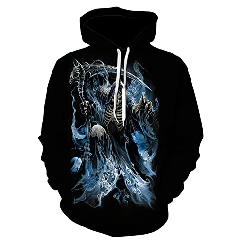 keepmore Herren Retro Totenkopf Hoodie Gothic Totenkopf Grafik Pullover Lässiges Langarm Kapuzen Sweatshirt mit Tasche von keepmore