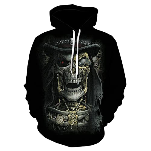 keepmore Herren Retro Totenkopf Hoodie Gothic Totenkopf Grafik Pullover Lässiges Langarm Kapuzen Sweatshirt mit Tasche von keepmore