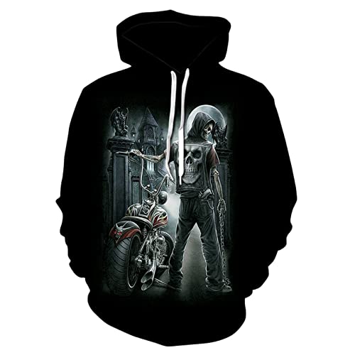 keepmore Herren Retro Totenkopf Hoodie Gothic Totenkopf Grafik Pullover Lässiges Langarm Kapuzen Sweatshirt mit Tasche von keepmore