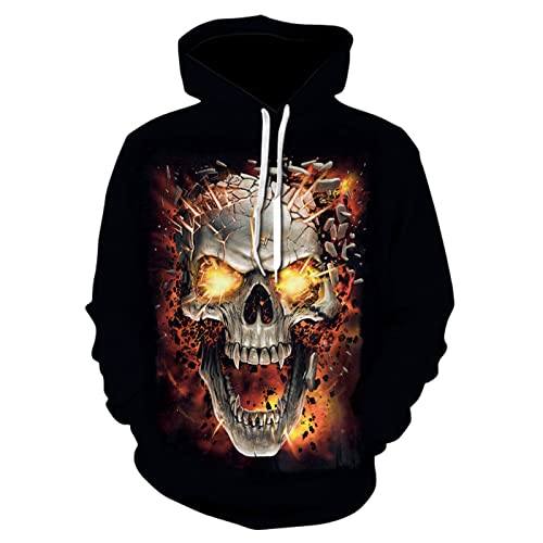 keepmore Herren Retro Totenkopf Hoodie Gothic Totenkopf Grafik Pullover Lässiges Langarm Kapuzen Sweatshirt mit Tasche von keepmore