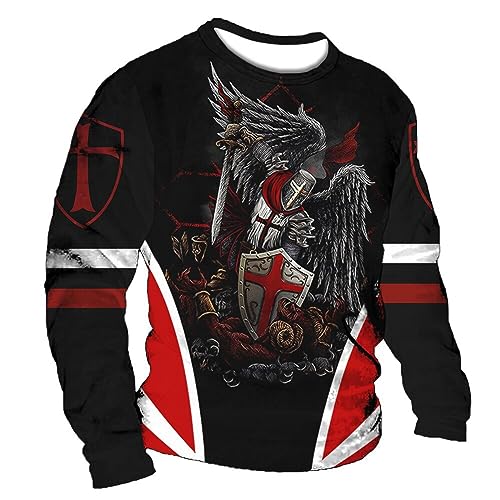 keepmore Herren Tempelritter Sweatshirt Kapuzenpullover Vintage Mittelalter Ritter 3D gedruckt Langarm Sweatshirt Pullover Jacke Tops von keepmore
