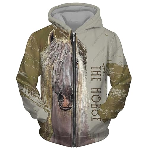 keepmore Herren Tier Pferd 3D Gedruckte Kapuzenpullover Casual Reißverschluss Sweatshirt Pullover Langarm Sweatshirts Jacke von keepmore