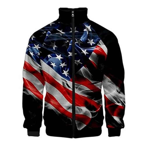 keepmore Herren USA Flagge Leichtgewicht Bomber Jacke Langarm Full Zip Jacken Casual Windbreaker Outdoor Straßenmantel mit Tasche von keepmore