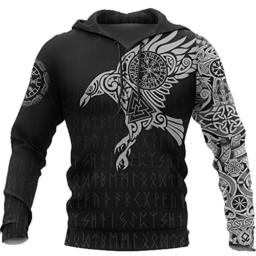 keepmore Herren Viking Hoodies Eagle 3D Print Casual Personalisiertes Sweatshirt Pullover Sportbekleidung mit Taschen von keepmore