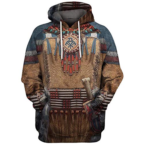 keepmore Indianer Vintage Hoodies Männer/Frauen Mode Persönlichkeit 3D Digitaldruck Langarm Kapuzen Sweatshirt von keepmore