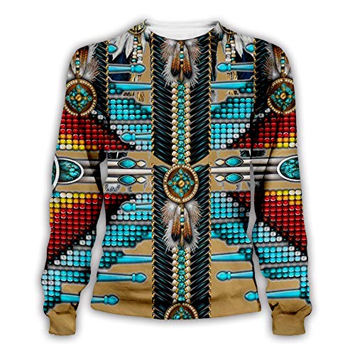 keepmore Indisches ethnisches Sweatshirt für Herren Totemdruck Lose Plus Size Langarm-Pullover mit rundem Halsausschnitt von keepmore