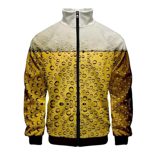 keepmore Lässige Baseball-Jacke Männer Frauen Lustiges Bier 3D Druck Bomberjacke Stehkragen Sport Baseball Jacken Durchgehender Reißverschluss Wandern Dünner Bombermantel von keepmore