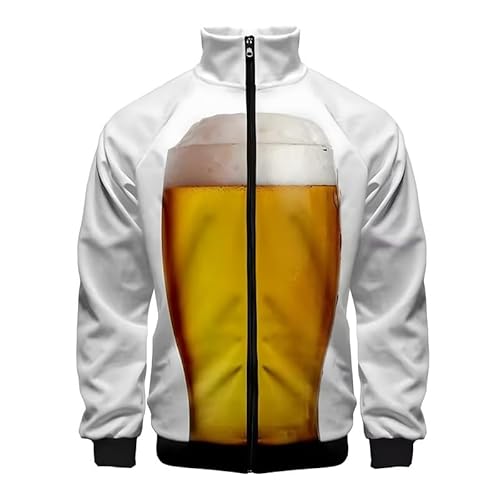 keepmore Lässige Baseball-Jacke Männer Frauen Lustiges Bier 3D Druck Bomberjacke Stehkragen Sport Baseball Jacken Durchgehender Reißverschluss Wandern Dünner Bombermantel von keepmore