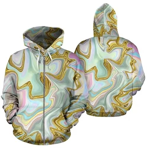 keepmore Männer Zip Up Kapuzen-Sweatshirt Unkraut Blatt Blume 3D gedruckt Full Zip Hoodie Unisex Langarm Strickjacke mit Reißverschluss und Tasche von keepmore