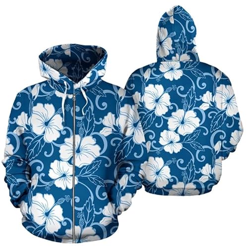 keepmore Männer Zip Up Kapuzen-Sweatshirt Unkraut Blatt Blume 3D gedruckt Full Zip Hoodie Unisex Langarm Strickjacke mit Reißverschluss und Tasche von keepmore