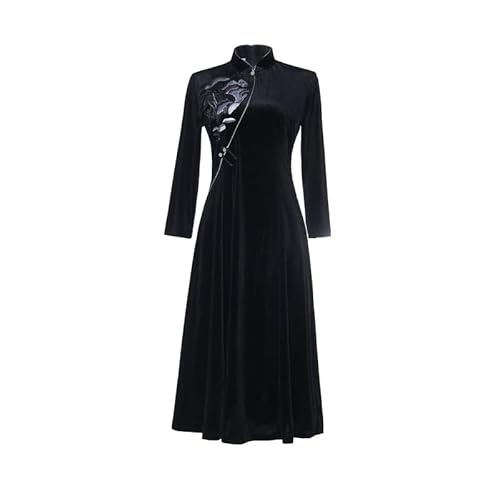 keepmore Samt Cheongsam A-Linie Winter Retro Nationaler Stil Chinesisch Traditionelle Verbesserte Qipao Kleid für Frauen von keepmore
