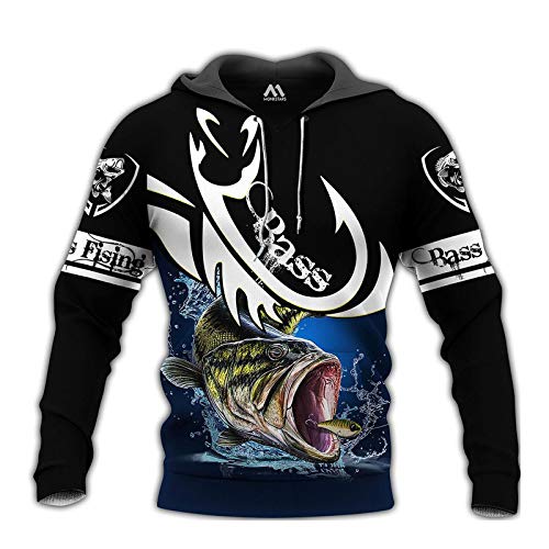 keepmore Unisex Lure Fishing Bedrucktes Hoody-Sweatshirt Schnelltrocknendes Zander-Bass-Angelmuster Lässiger Hoodie von keepmore