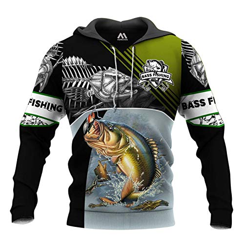 keepmore Unisex Lure Fishing Bedrucktes Hoody-Sweatshirt Schnelltrocknendes Zander-Bass-Angelmuster Lässiger Hoodie von keepmore