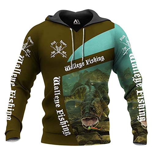 keepmore Unisex Lure Fishing Bedrucktes Hoody-Sweatshirt Schnelltrocknendes Zander-Bass-Angelmuster Lässiger Hoodie von keepmore