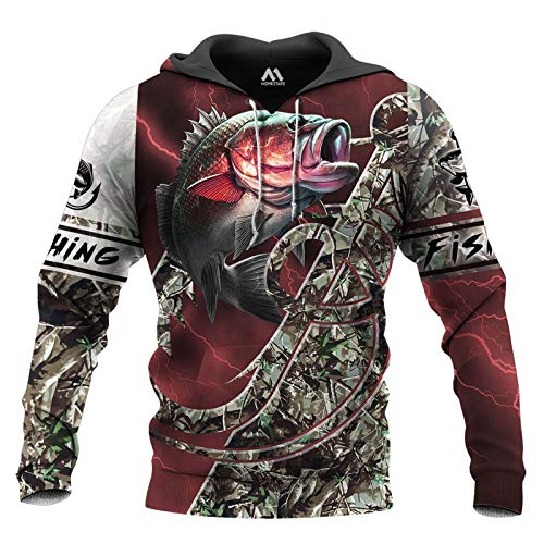 keepmore Unisex Lure Fishing Bedrucktes Hoody-Sweatshirt Schnelltrocknendes Zander-Bass-Angelmuster Lässiger Hoodie von keepmore